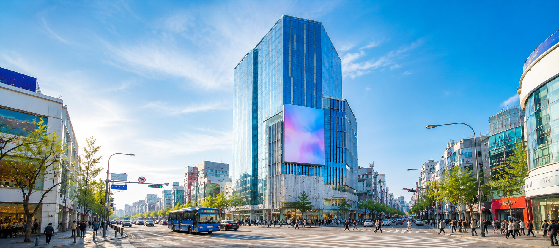 신촌역 앞 현대백화점 U-PLEX와 일러스타 스테이지 전경